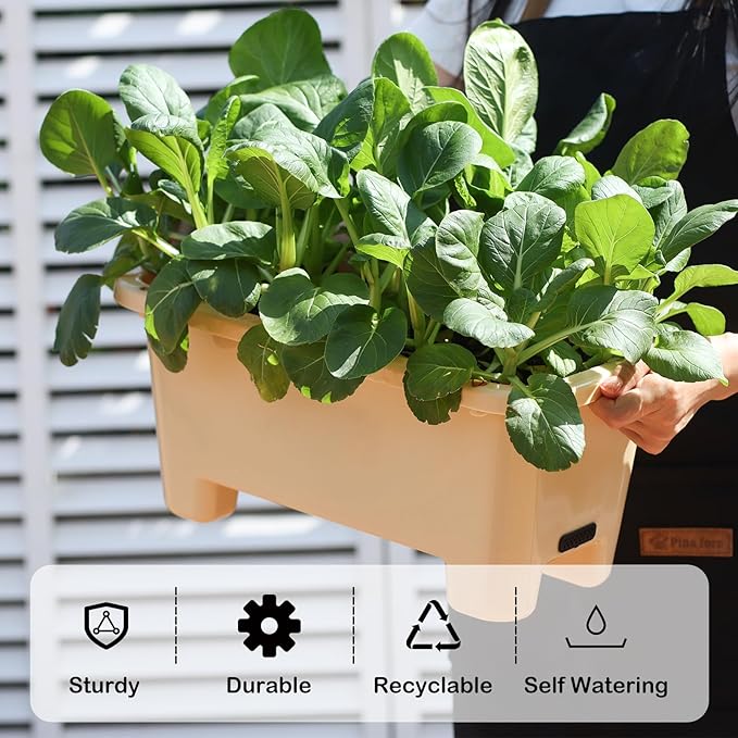 Self-Watering Rectangle Planter Boxes 8-Pack, 15.7-Inch Window Box Planter with Drainage Holes & Trays, Pots for Vegetables, Herbs, Flowers, Garden Windowsill Balcony (Yellow)