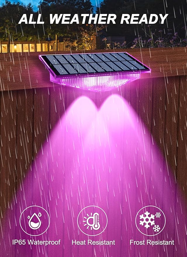 Solar Fence Lights, Fence Light Solar Powered with 6 RGB Colors & Warm White & Cool White, Waterproof Bright Backyard Fence Solar Outdoor Lights for Outside Deck Wall Step Patio Pool(12 Packs)