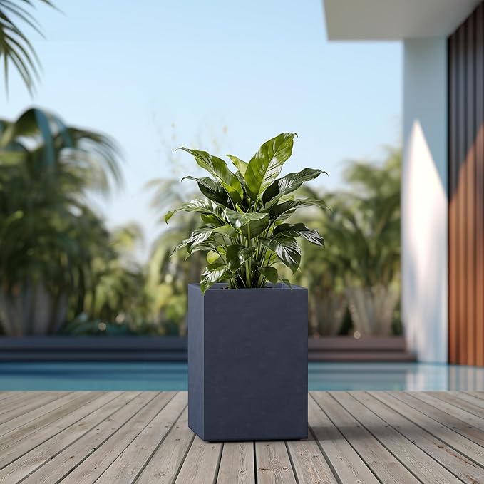Kante 18.5" H Tall Rectangular Concrete Planters, Outdoor Indoor Lightweight Plant Pots with Drainage Hole and Rubber Plug, Modern Style for Home Garden Patio, Charcoal