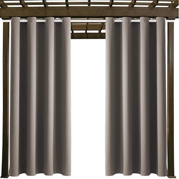 Waterproof Outdoor Curtain W52 x L63 - Grommet Top Sunlight Blocking Window Treatment Drapes Blackout Curtains for Home Bedroom Living Room Outdoor Patio Porch Pergola (Taupe, 2 Panels)