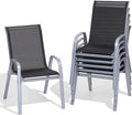 Patio Chairs Set of 6, Easily Set Up Stackable Outdoor Dining Chairs with High Back and Wide Seat, All Weather Breathable Outdoor Chairs Set of 6 with Metal Frame for Backyard Deck Pool, Black