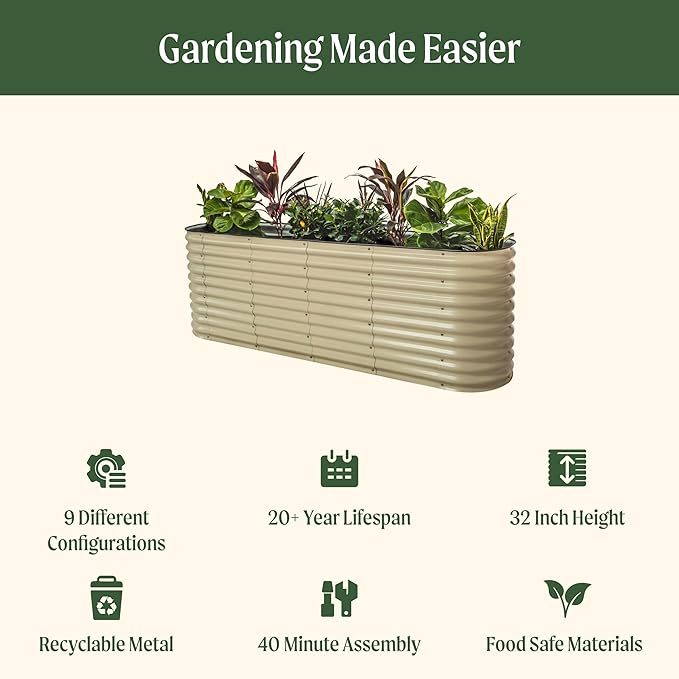 32" Extra Tall Raised Garden Bed Kits, 2 x 8 x 2.7ft Raised Planter Box Outdoor, 3.5 x 6.5 x 2.7ft Deep Root 9 in 1 Modular Metal Raised Beds for Gardening Vegetables Flowers Fruits - Modern Gray