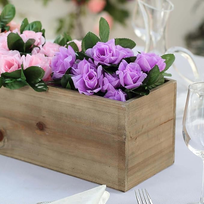 Efavormart 30"x6" Natural Wood Planter Box with Plastic Liner, DIY Rustic Rectangle Wooden Box for Succulents, Long Wedding Table Centerpieces and Farmhouse Party Decor