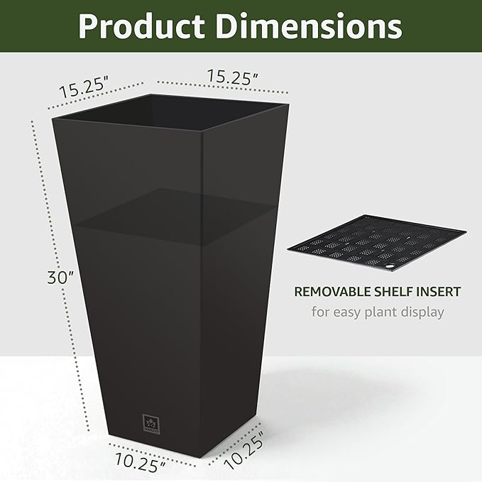Outdoor Planter 30 Inch – Large Tall Planters for Outdoor and Indoor Plants, Modern Tapered Design, Weather Resistant with Drainage Holes and Removable Insert Tray