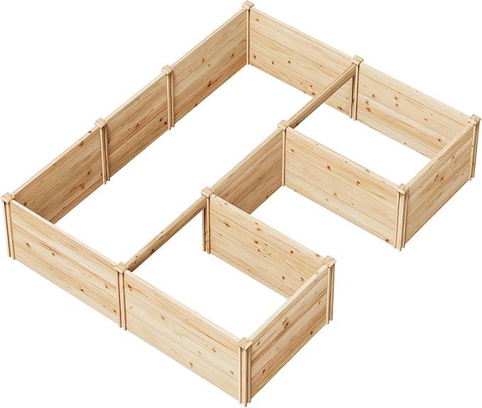 AMERLIFE U-Shaped Raised Garden Bed, 7.5Wx6Dx1.6H Free Combination Outdoor Wooden Raised Garden Bed Planter with 19.6" Depth Planter Box