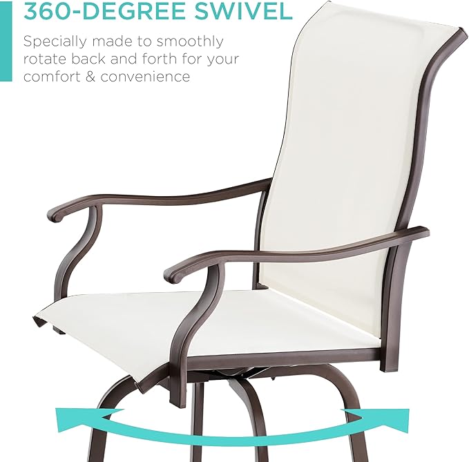 Best Choice Products Set of 2 Swivel Barstools, Bar Height Outdoor Chairs, 360 Rotating Patio Bar Stools w/All-Weather Mesh, 300lb Capacity - Ivory