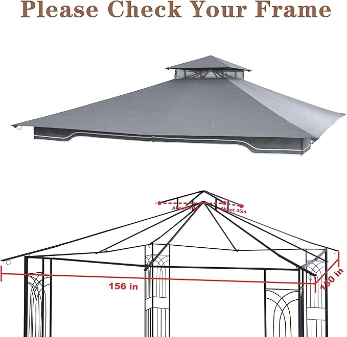 SCOCANOPY Replacement Gazebo Canopy for 10 x 12 Regency II Patio Gazebo Model L-GZ798PST,A101004104,A101004105,(Grey)