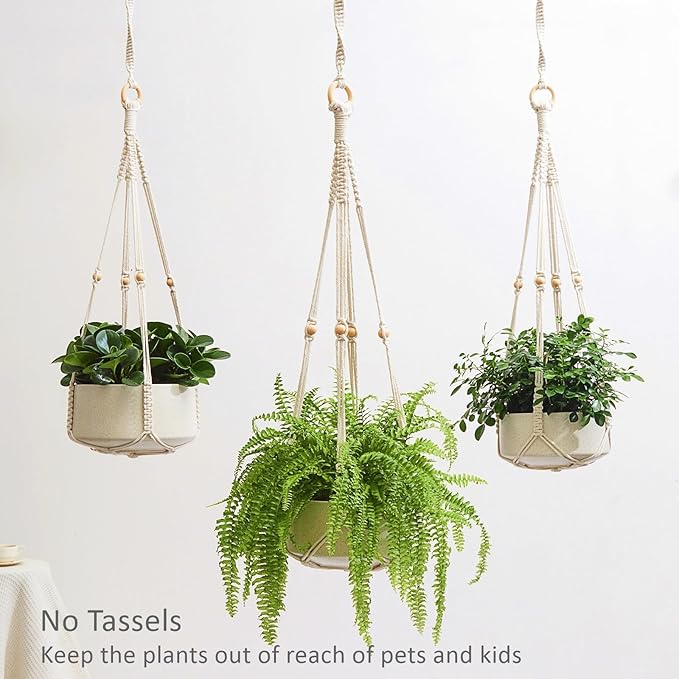 CADNLY Macrame Plant Hangers Indoor – Rope Hanging Plant Holder with Extender - Boho Hanging Planters Indoor - White Macrame Hanger Outdoor Flower Pot Holder from Ceiling Wall 3 Pack 6 Hooks