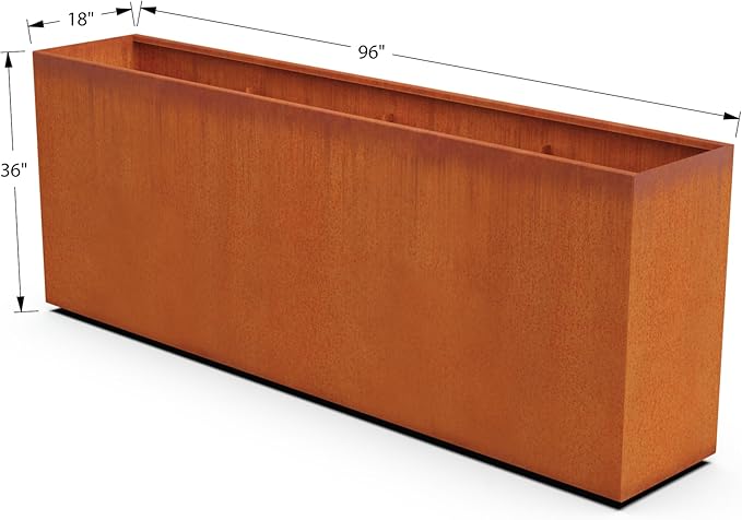 Plantercraft Large Rectangular Planters for Outdoor Plants - 96x18x36 Corten Steel Planters for Privacy Screen | Extra Large Outdoor Planter Box, Modern Metal Planter Rectangle, Fully Assembled