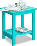 Y&M Outdoor Side Table, HIPS Adirondack Small Double Layer Table, Waterproof Square Balcony Modern End Tables for Patio, Pool, Beach, Porch, Deck, Indoor or Outdoor Use, Aruba Blue