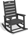 SERWALL Outdoor Rocking Chair, Oversized Rocking Chair with Footrest for Adults, HDPE All Weather Resistant Rocking Chairs for Patio, 350lbs Weight Capacity, Gray