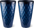 Glitzhome 23.75" H Tall Outdoor Planter, Set of 2 Wavy Texture Cobalt Blue Large Outdoor Planters, with Drainage Hole, Plastic Large Round Decorative Flower Plant Pot for Front Porch, Indoor