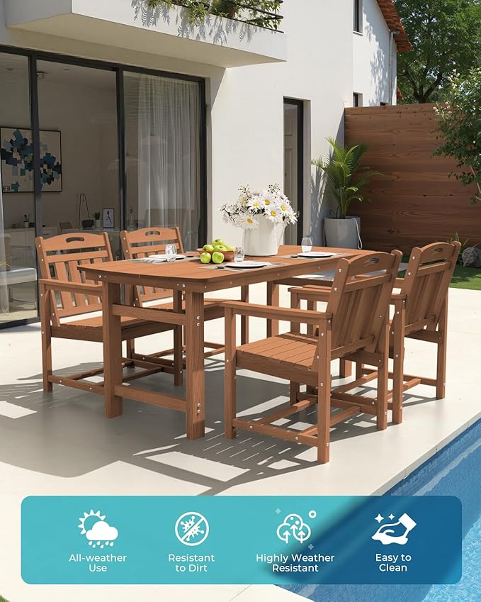Ciokea Outdoor Patio Dining Chair Set of 2, HDPE Porch Chairs for Dining Table, All-Weather Durable Outdoor Furniture for Backyard, Poolside, Lawn & Garden, Teak