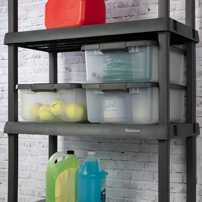 Sterilite 6-Pack ShelfTote, Clear Plastic Storage Bins with Lids, 25 Quart, Gray - Stackable Organizing Container Boxes for Closet, Bathroom, and Office