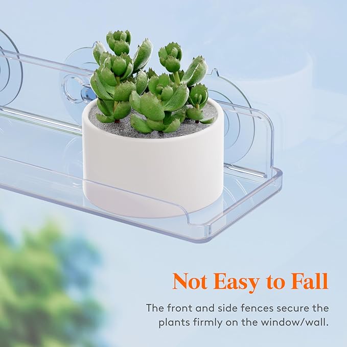 Lifewit Window Plant Floating Shelves 14.6x3.6, 2 Pack Acrylic Suction Cup Shelf, Window Sill Extender for Indoor Succulent Plants, Micro Greens, Seed Starter Pots, Herb Planters 37 x 9 cm/14.6x3.6