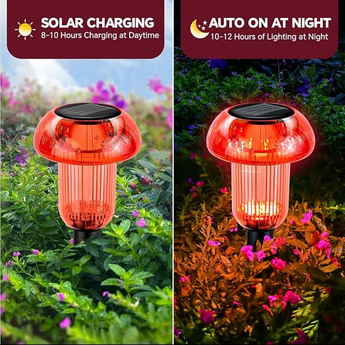 Easter Solar Pathway Lights Outdoor Decorative 4 Pack, Red LED Mushroom Solar Lights Outdoor Waterproof Solar Powered Decor for Yard Driveway Patio, Valentines Day Halloween Christmas Garden Decor