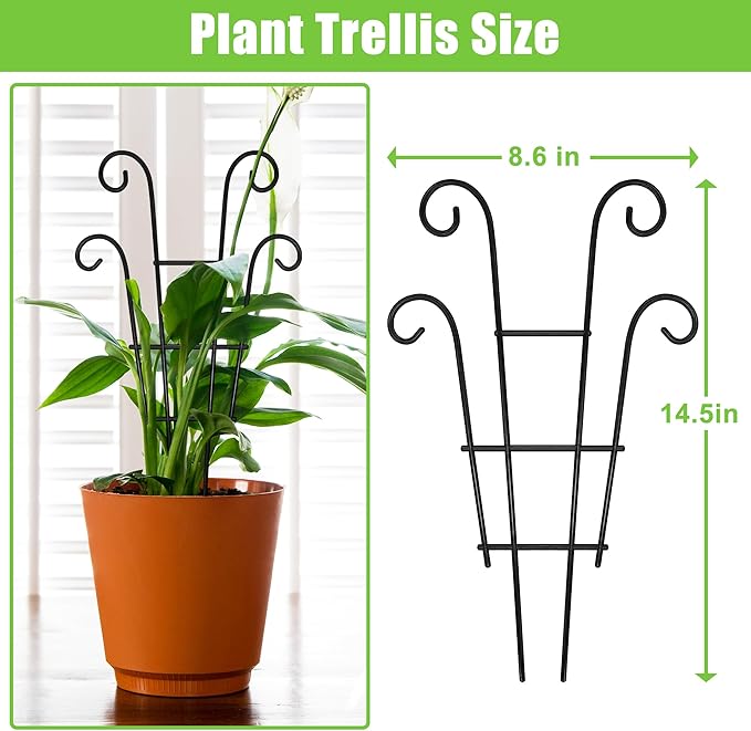 Coomin Small Plant Trellis for Climbing Plants Indoor, 14.5in Metal House Plant Trellis for Potted Plants, Mini Plant Support for Hoya Pothos, Black