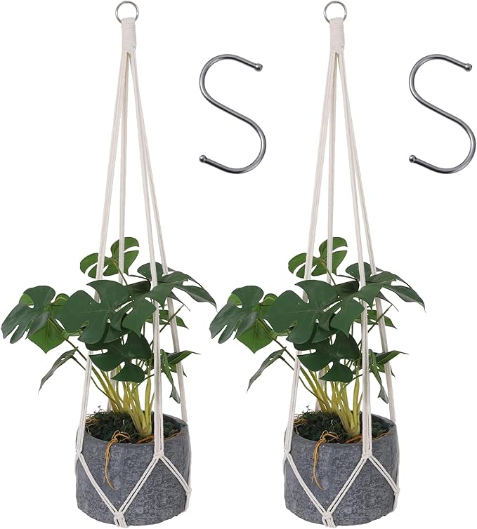 2 Pcs Hanging Planter Macrame Plant Hanger with Metal Ring Plant Holder Hanging for Indoor Plants Boho Home Decor Decorative Braided Cotton Rope Flower Pot Holder