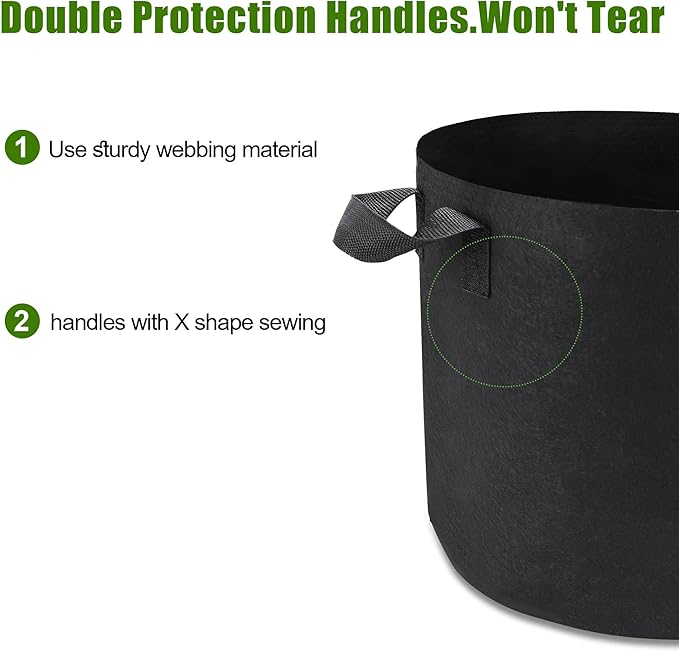 5-Pack 5 Gallon Plant Grow Bags, Heavy Duty Aeration Fabric Pots with Handles for Garden and Planting