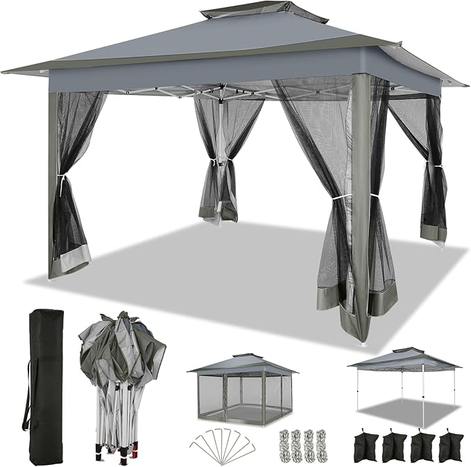 COBIZI 12x12 FT Pop up Gazebo on Clearance Outdoor pop up Canopy Tent,carpas para Patio, Shelter Tents with Sandbags & Portable Carry Bag, Patio Gazebos for Camping, Garden & Lawn, Darkgrey(Upgraded)