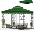10x10 Canopy Replacement Top Double Tiered Gazebo Cover for Yard, Patio & Garden Durable Sunshade Replacement (Green with lace)