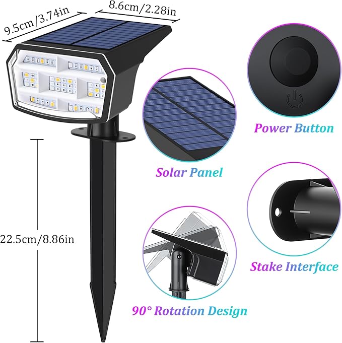 Sucolite 6-Pack Solar Spot Lights Outdoor Waterproof IP65, 3 Lighting Modes 2-in-1 Solar Landscape Spotlights for Yard, 59 LED Solar Powered Wall Lights for Garden Pathway Driveway Walkway, Multicolor