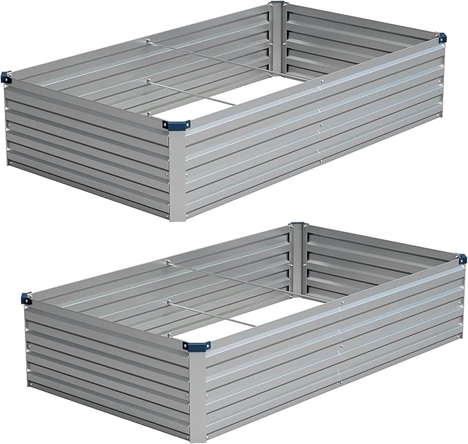 Vengarus 6x3x1FT (2 Pack) Galvanized Raised Garden Bed Kit, Outdoor Metal Planter Box for Vegetables, Rectangular Steel Container, Easy Assembly (Silver)