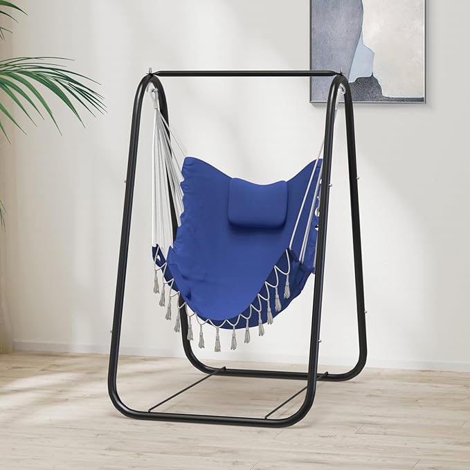 G TALECO GEAR Hammock Chair with Stand,Heavy-Duty and Rustproof Hanging Chair with Stand,Hammock Swing Chair Stand,for Indoor Outdoor Patio Yard Garden Porch (Blue)