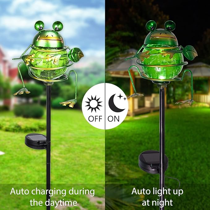 Bshine Solar Frog Garden Lights Outdoor - Solar Powered Stake Waterproof Pathway Lights for Yard, Garden Path, Landscape Decor - Cute Lawn Ornaments & Unique Gardening Frog Gifts for Mom, Frog Lovers