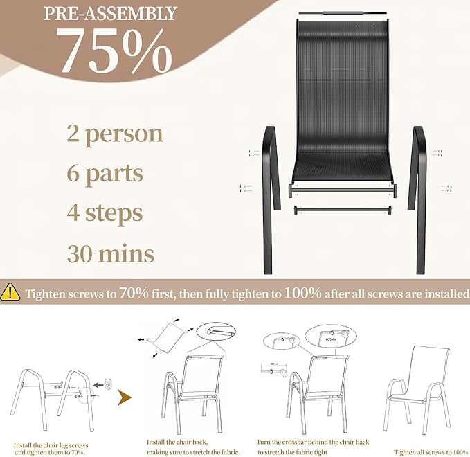 MAMIZO Patio Dining Chairs, Stackable All Weather Teslin Chair, Heavy Duty Outdoor Breathable Chairs Set, w/Armrests, Upgraded Chair FeetW/Strenthened Iron Spacers, 330 LBS (8, Black)