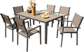 Devoko Patio Dining Set 7 Piece Outdoor Furniture with Rectangular Table and 6 Stackable Chairs Family Conversation Set for Garden Backyard Deck (Brown)