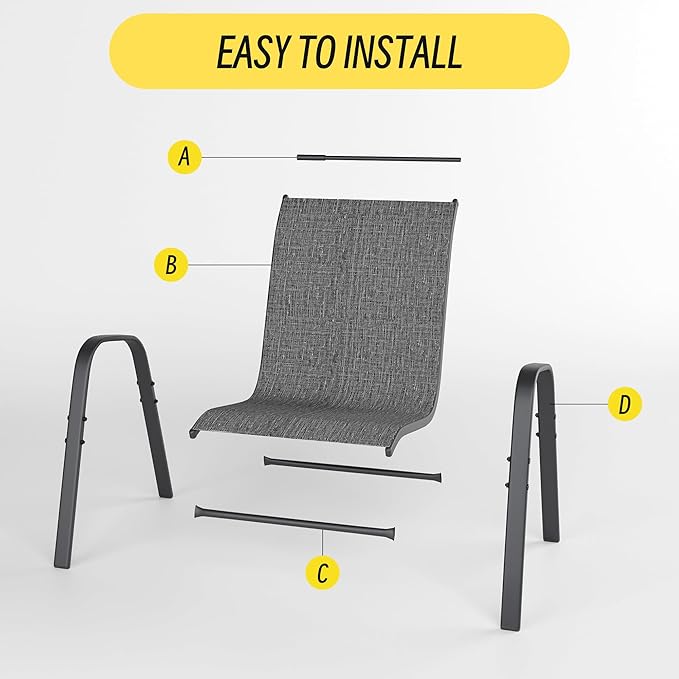 Betterhood Patio Chairs Set of 6, Stackable Outdoor Dining Chairs Set with Breathable Seat Fabric, All-Weather Powder-Coated Metal Frame for Deck, Pool Side and Backyard, 350LBS Capacity