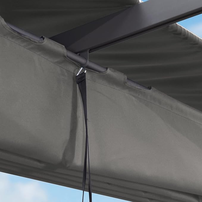 PURPLE LEAF 10' x 10' Aluminum Outdoor Pergola Wind-Resistant Retractable Pergola with Double Sun Shade Canopy Heavy-Duty Metal Pergola for Patios Backyard Deck Garden, Gray