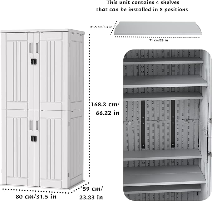 EHHLY Heavy Duty Tall Storage Cabinet Outdoor Weatherproof, 28 Cuft Garage Storage Cabinet with 4 Adjustable Shelves, Lockable Kitchen Pantry Closer Organizer, 31Wx23Lx66H, Polar White