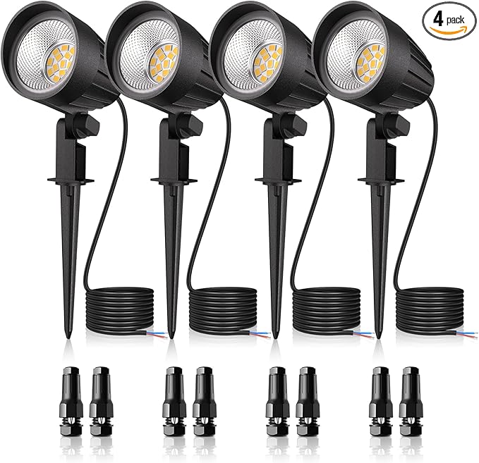MEIKEE 7W Low Voltage LED Landscape Lights 800LM 12V Outdoor Landscape Lighting 2700K Warm White IP66 Waterproof Garden Pathway Lights Yard Lawn Spotlights with Connectors (4 Pack)
