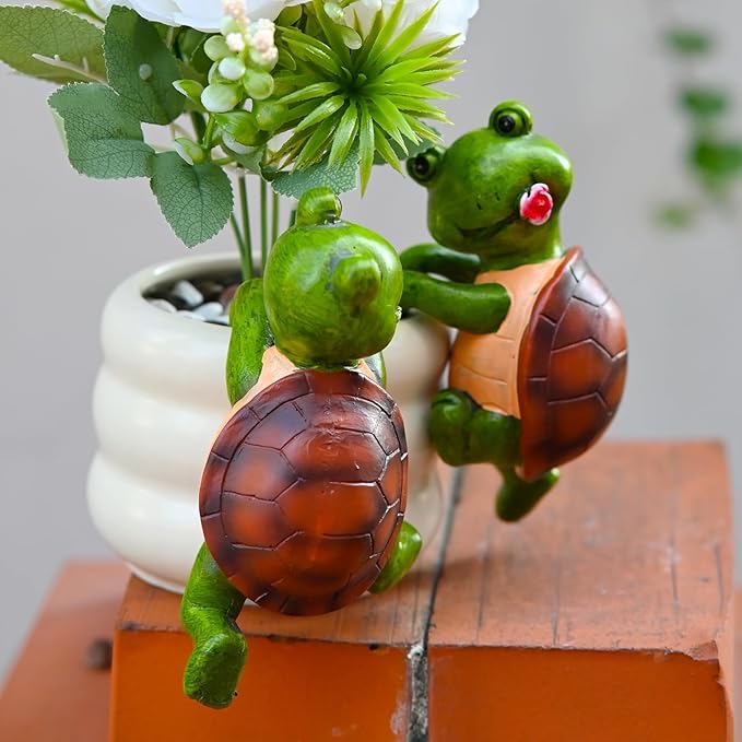 2-piece set Tortoise Pot Huggers for Planters, Climbing Turtle Flower Pot Hugger, Hanging Plant Decorations for Pots, Cute Plant Pot Decorations for Home Garden Patio Fence Lawn Yard (Tortoise)
