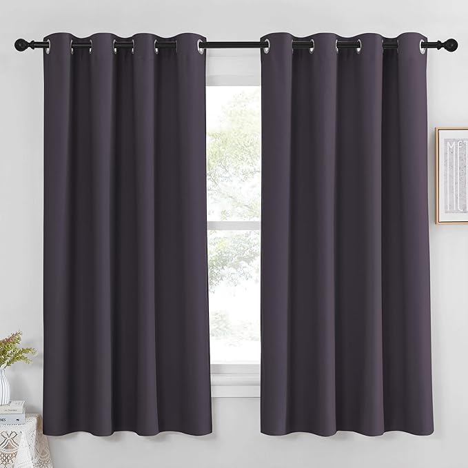 NICETOWN Greyish Purple Blackout Curtain for Living Room - Solid Thermal Insulated Grommet Blackout Panel/Drape for Bedroom Kitchen Window (1 Panel, 52 inches Wide by 54 inches Long)