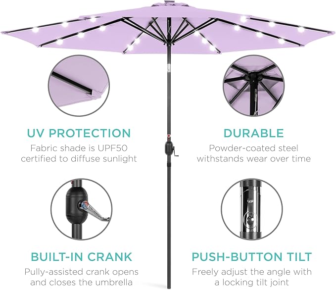 Best Choice Products 10ft Solar Polyester LED Lighted Patio Umbrella w/Tilt Adjustment and UV-Resistant Fabric