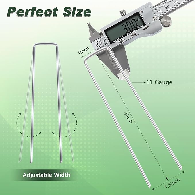 FEED GARDEN 4 Inch Hot-dip Galvanized Landscape Staples, 11 Gauge Anti-Rust Garden Stakes, 100 Pack