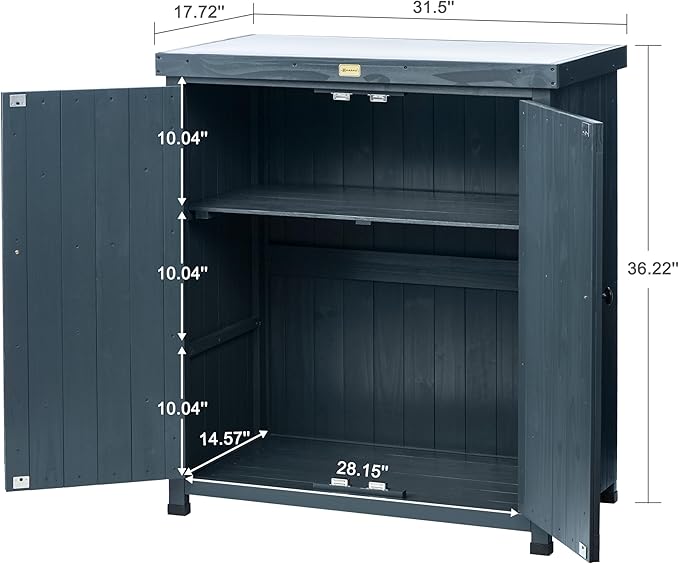 HABAU Outdoor Storage Cabinets Weatherproof for Patio, Garden Work Bench with Shelves & Metal Tabletop, Wooden Potting Table Workstation
