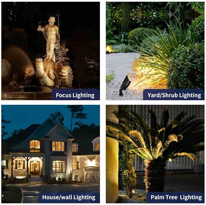Gardenreet Black Brass Landscape Lighting Kit (4-Pack LED Spotlights) with Low Voltage Transformer 75W and Mechanical Timer and 100FT Cable and 20Pack Wire Connectors for Outdoor Garden Patio