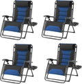 Zero Gravity Chair Set of 4 Oversized Folding Recliner, Padded Anti Gravity Lounge Chair with Adjustable Pillow & Cup Holder for Outdoor Camping, Patio, Poolside, Lawn (Black & Blue)