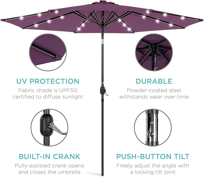 Best Choice Products 10ft Solar Polyester LED Lighted Patio Umbrella w/Tilt Adjustment and UV-Resistant Fabric