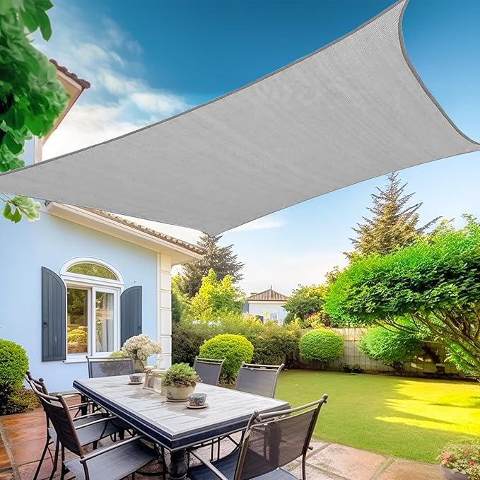 KANAGAWA Sun Shade Sail 20'x20' Grey Rectangle UV Block Canopy Awning Shelter Fabric Cloth Screen for Outdoor Patio Garden Backyard