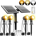 CLY Solar Landscape Spotlights, Solar Landscape Lights Outdoor IP66 Waterproof, Remote Control 2Modes 3Brightness Adjustable 2700-6500K Auto On/Off 14M Cable for Garden Pathway Trees Flag 4 in 1