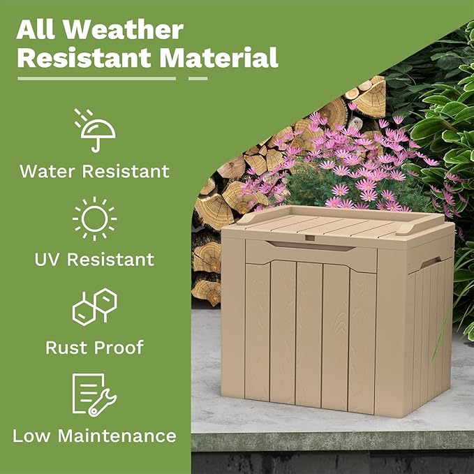 Patiowell 30 Gallon Resin Deck Box, Outdoor Storage Box for Patio Furniture, Deliveries, Pool Supplies,Waterproof and Lockable, Light Brown