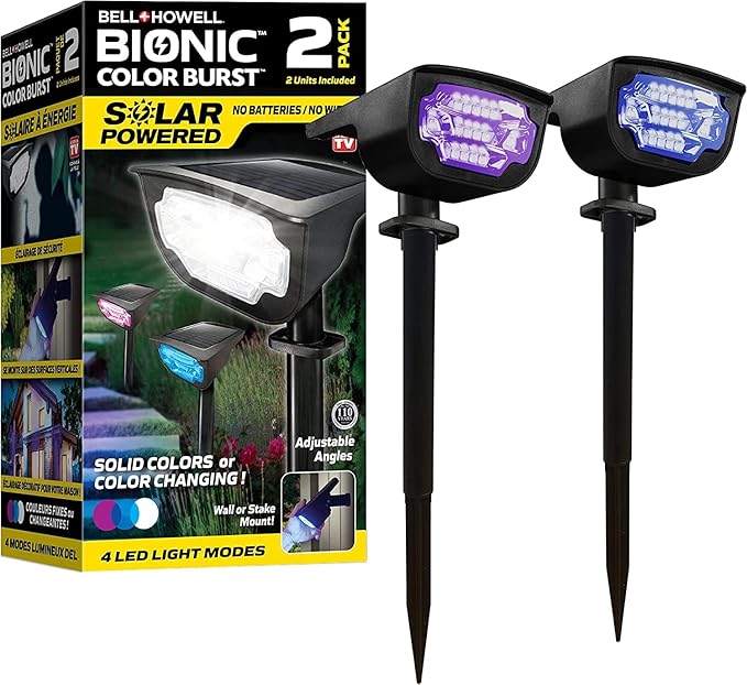 Bell+Howell Solar Lights Outdoor Bionic Burst Waterproof IP67 Path Lights, Landscape Outdoor Solar Lights for Yard Auto On/Off LED Bulbs, Wireless, Multicolor, Adjustable Light 2 Pieces