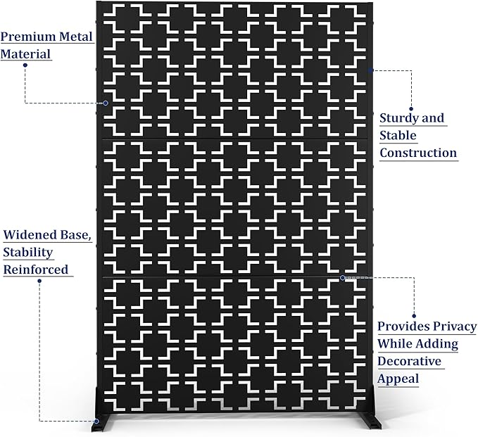 Outdoor Privacy Screen,72" H×47" W Metal Privacy Screen, Freestanding Privacy Fence Panels for Patio