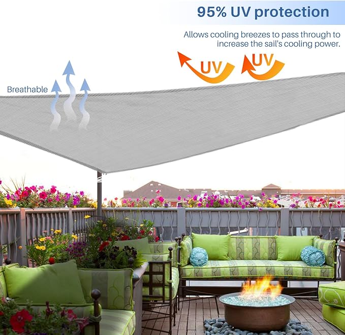 E&K Sunrise 14' x 14' x 14' Sun Shade Sail Triangle Canopy Shade Cover UV Block for Patio Backyard Garden Outdoor (Light Gray)