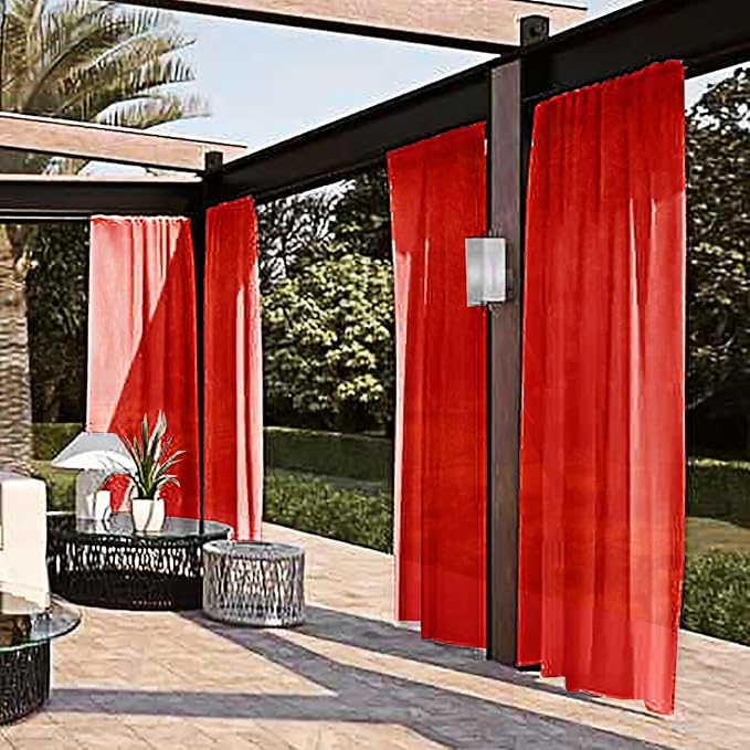 SpaceDresser Waterproof Outdoor Sheer Curtains for Patio - 2 Panels Rod Pocket Indoor Voile Sheer Curtain for Living Room,100W x 108L inch, Red